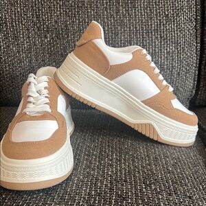 Women's Tan and White Sneakers